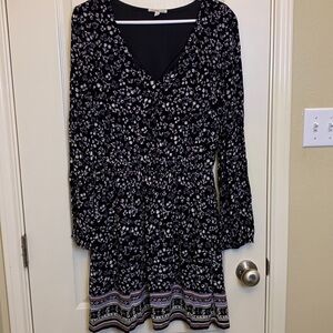 Black and Purple Long Sleeve Bishop Sleeve Sundress